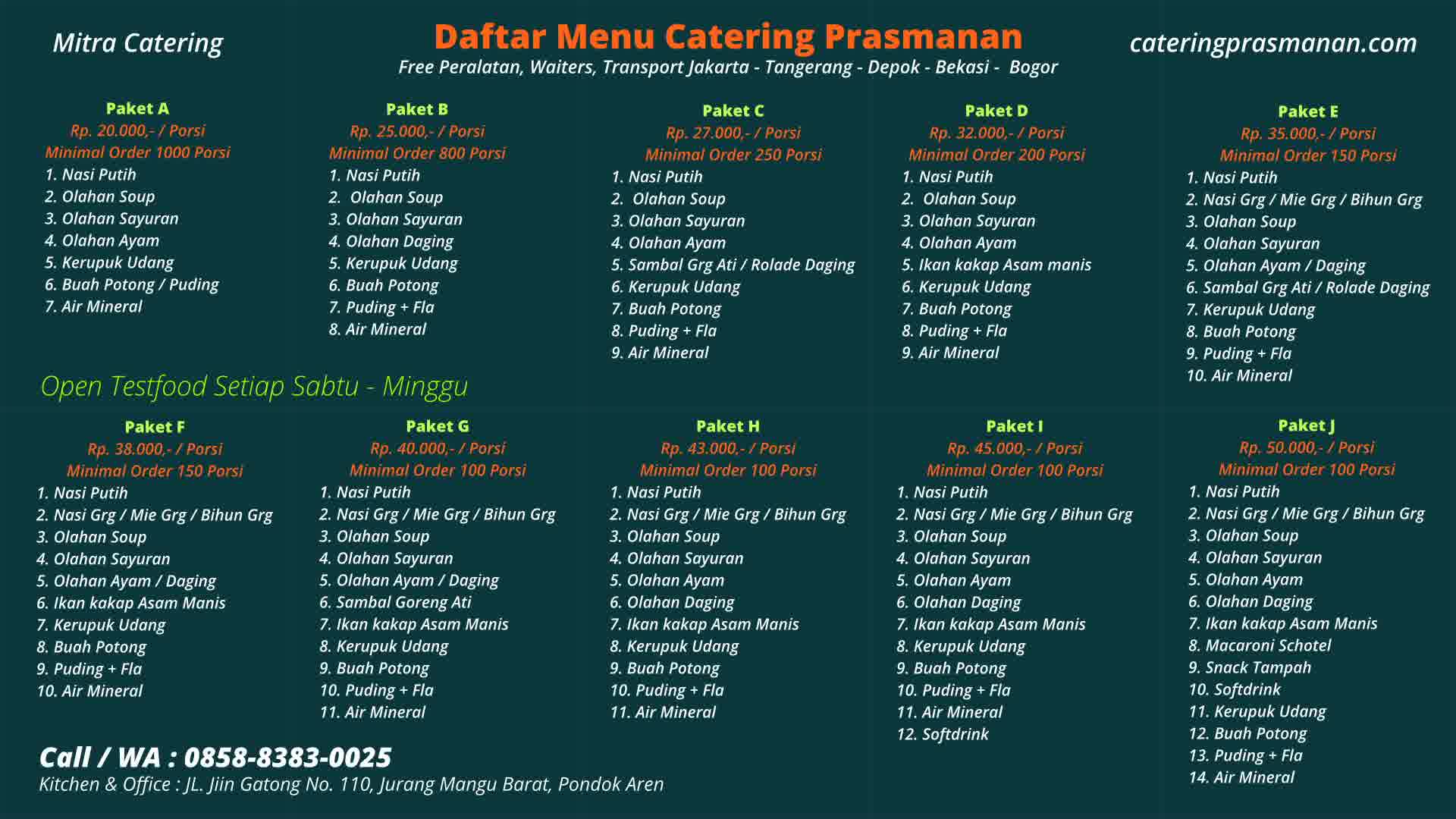 daftar harga menu catering prasmanan di lebak bulus jakarta selatan