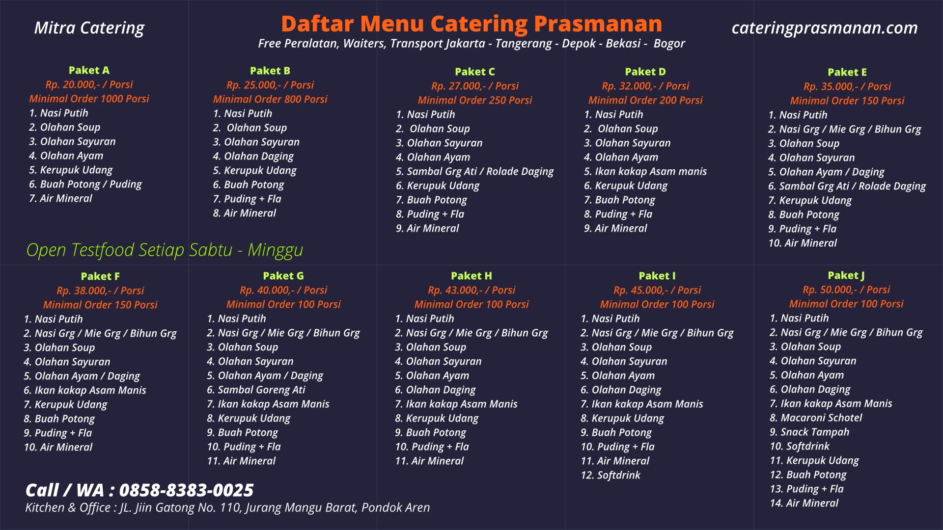 daftar menu prasmanan murah di tajurhalang untuk pernikahan, lamaran, khitanan