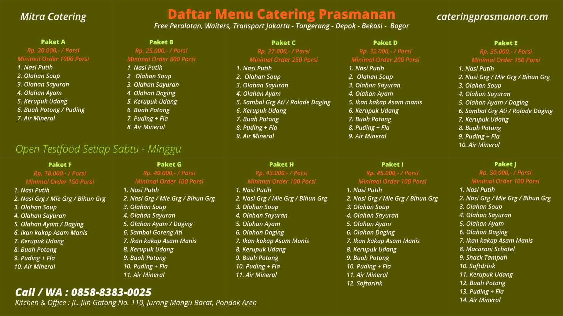 Menu catering pernikahan di Gedung Antam